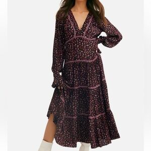 Free People Dress Womens XS Tiered Floral Flowy Boho Peasant Cottagecore Hippie